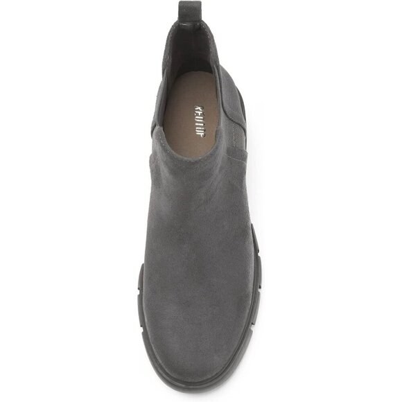 REDTOP Women's Elastic Chelsea Boots Grey Suede  Faux Suede Block Heel Booties - Picture 5 of 7